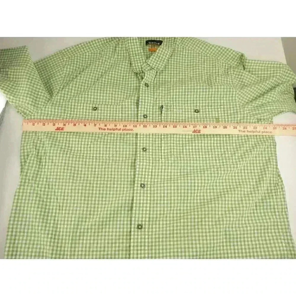 Orvis Mens Shirt Green Long Sleeve Collared Button Plaid Embroidered Logo XL - Picture 12 of 13